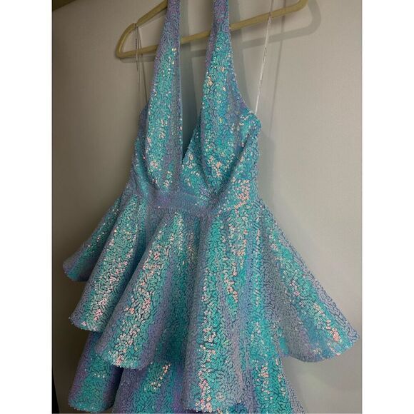 Ice Blue iridescent sequin halter dress - Picture 11 of 16